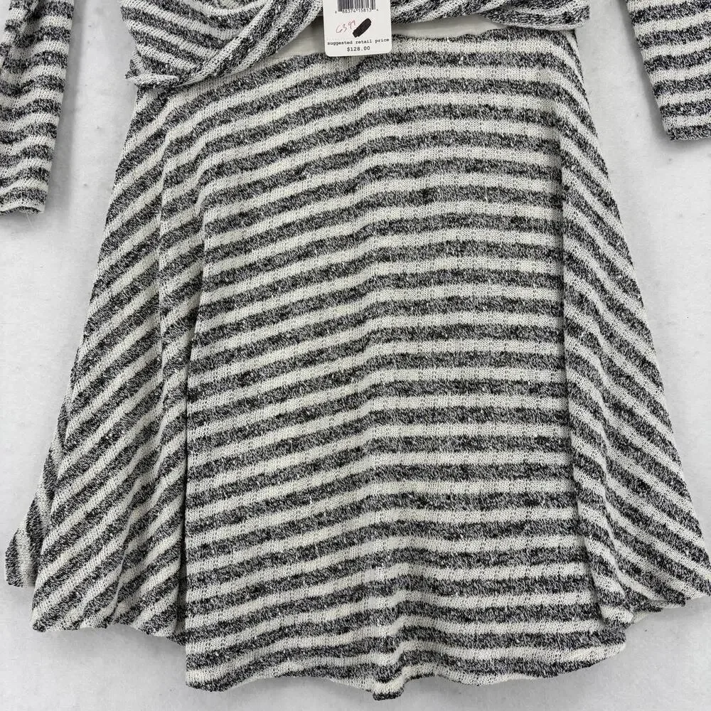 Free People Maverick Surplice Mini Dress Size‎ M Black Cream Striped Low V Neck